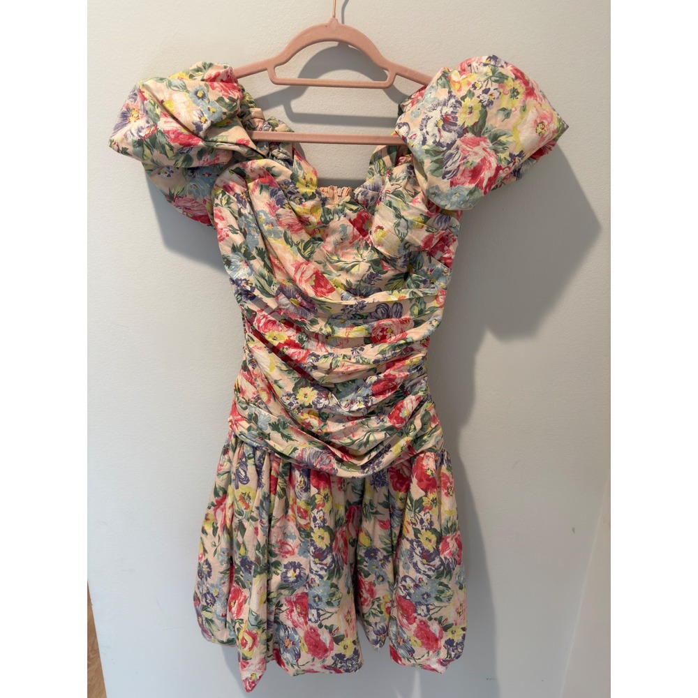 Vintage 80s Positively Ellyn Floral Puff Sleeve Off Shoulder Dress